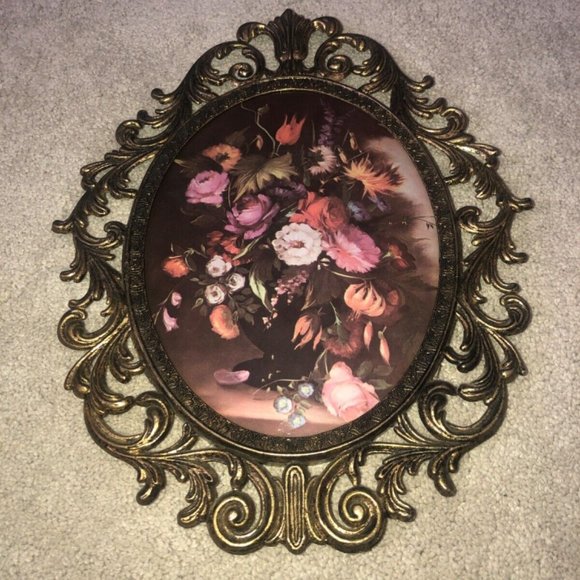 Other - Vintage Creepy Halloween Oval Picture Frame Prop Wall Hanging Floral